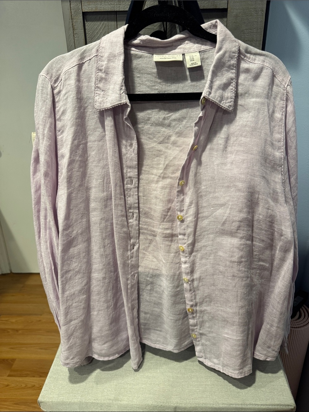 Laura Ashley Light Lavender Button-Down Linen Shirt